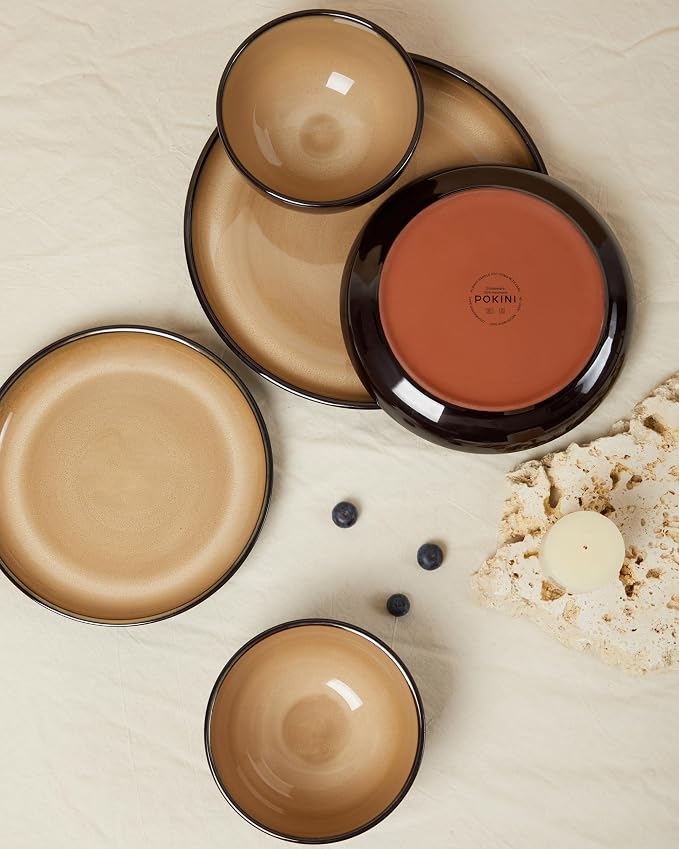 Santorini Mist Terracotta Reactive Glaze Plates and Bowls Sets, Stoneware - Image 3