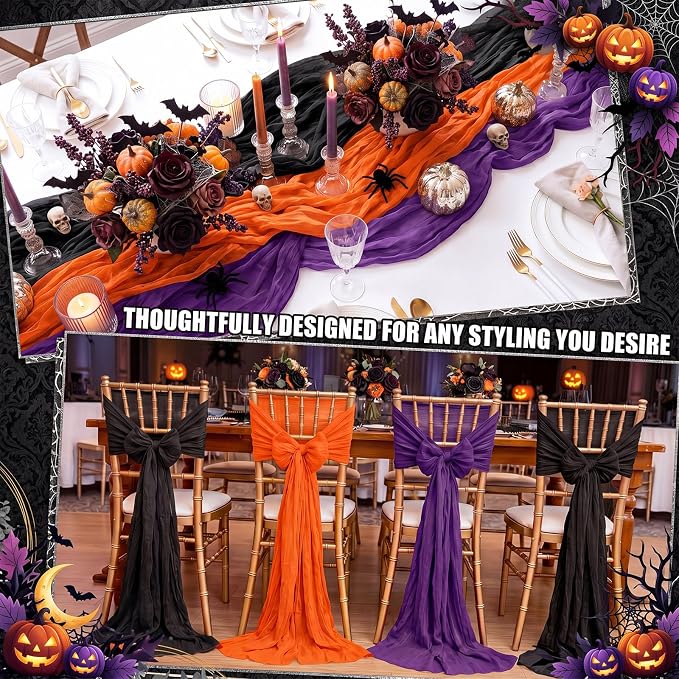 12 Pcs Halloween Cheesecloth Gauze Table Runners Black Orange Purple | Holiday - Image 5