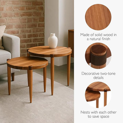 Leick Home Redonda Bay Side Tables 2 Pack, Natural Jequitiba, Small Table 21.6 in H x 19.7 in W, Large Table 23.6 in H x 21.6 in W, 228361-NAT