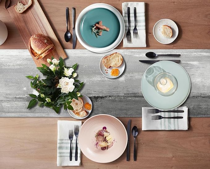 Emvency Table Runner, 13x72 Inch, Abstract Farmhouse Painting | Art Grey Dining - Image 4