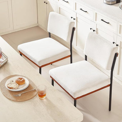 Modern Dining Chairs Set of 4, Kitchen Chairs with Thick Cushions and Adjustable Foot Pads, Upholstered Fabric Dining Room Chairs with Sturdy Metal Legs,White