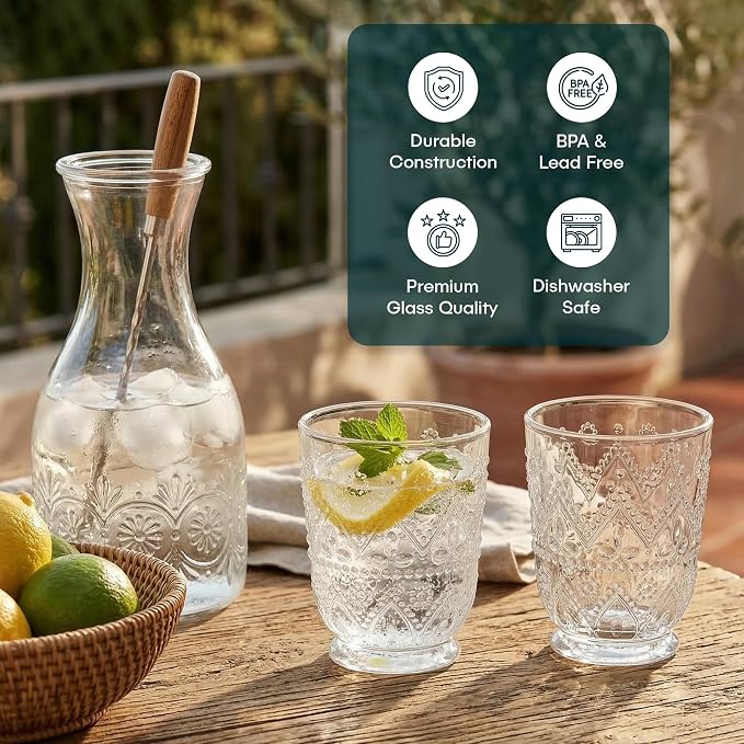 Set of 4 Whiskey Glasses Vintage Textured Hobnail Double Old Fashioned Drinkng - Image 8
