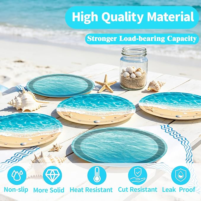 40 Pcs Summer Beach Plates and Napkins, Ocean Waves Desserts Plates and Beach - Image 3