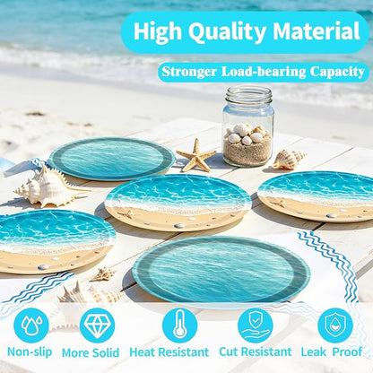 40 Pcs Summer Beach Plates and Napkins, Ocean Waves Desserts Plates and Beach - Image 3