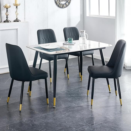 5 Piece Dining Table Set, 4 Chair Dining Table Set, Sintered Stone Kitchen Table Top and Modern Chairs Set of 4 for Kitchen Dining Room, Small Space