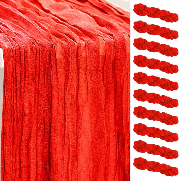 10 Pack Red Cheesecloth Table Runner 35x120 Inch 10Ft Rustic Gauze Cheese Cloth by SuBleer
