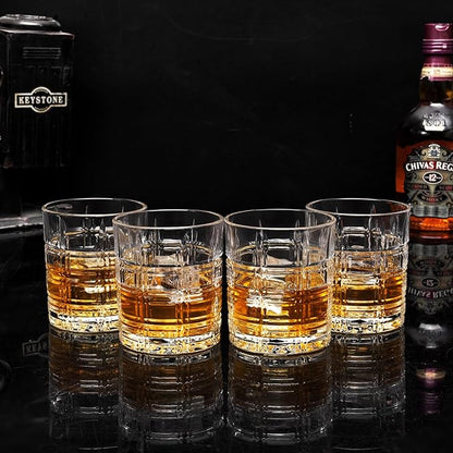 KANARS Crystal Whiskey Glasses - 10 Oz Rock Glasses in Luxury Gift Box - Set of 4 Lowball Bourbon Glass Tumbler for Birthday, Wedding Anniversary, Valentine's Day and Retirement