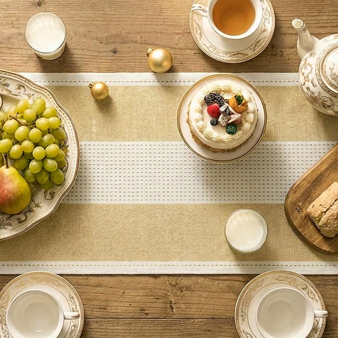 Artoid Mode Light Yellow Farmhouse Rustic Table Runner, Seasonal Macrame Fabric - Image 3