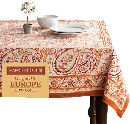 Maison d' Hermine Table Cloth Square Table 100% Cotton 54 x 54 Inches Fall Tablecloth Reusable Everyday Use for Thanksgiving Christmas Decorations Dining Farmhouse Party (Palatial Paisley)