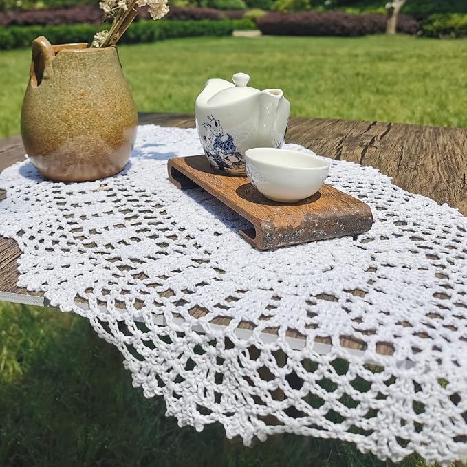 Phantomon Oval Lace Table Runner Doilies Floral Table Scarf Furniture Cloth - Image 2