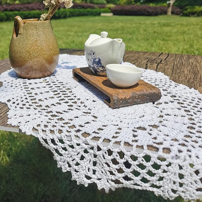 Phantomon Oval Lace Table Runner Doilies Floral Table Scarf Furniture Cloth - Image 2