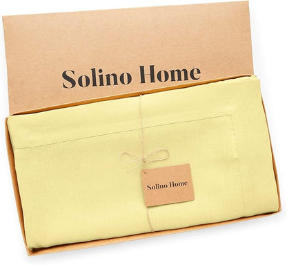 Solino Home Yellow Linen Tablecloth 60 x 132 Inch - 100% Pure Linen Table Cloth for Rectangle Tables - Fete, Machine Washable Tablecloth for Spring, Easter