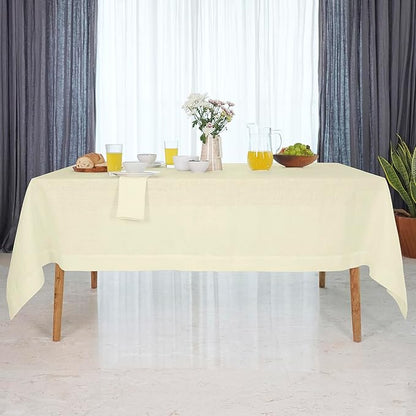 D'Moksha Homes Linen Cream Tablecloth 60 x 132 Inch - 100% Pure Linen Rectangular Tablecloth - Machine Washable Table Cloth for Spring, Easter