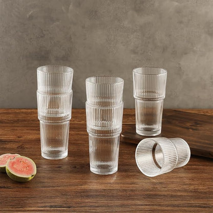 Ribbed Glass Tumbler Drinking Glasses - Image 3
