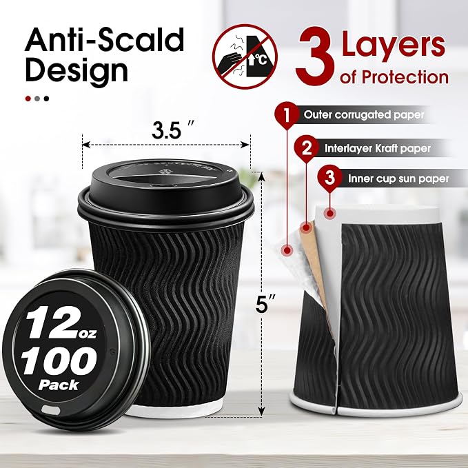 Ginkgo 100 Pack 12 oz Disposable Insulated Coffee Cups - Image 4