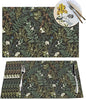 Botanical Print Floral Placemats Set of 6 Black Sage Green Spring Flower Plant Wipeable Table Mats Reusable Washable PVC Rectangle Place Mats for Kitchen Dining Home Decor 12x18 Inches