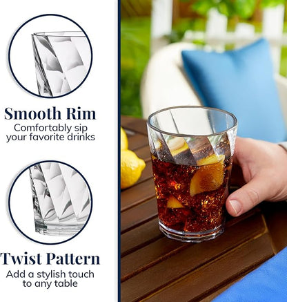 US Acrylic Optix Plastic Reusable Drinking Glasses (Set of 8) 14oz Rocks Cups in Clear | BPA-Free Tumblers, Made in USA | Top-Rack Dishwasher Safe