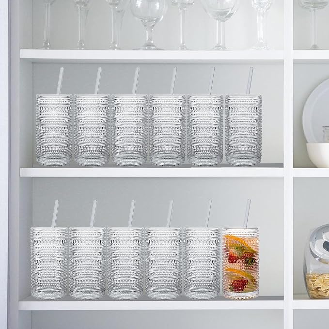 Dingerjar Upgraded Large Capacity 16 oz/480 ml Hobnail Glasses Drinking Set of - Image 8