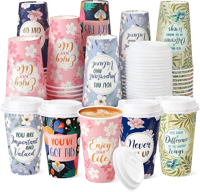 50 Pack 16 oz Disposable Coffee Cups by Ovveroche