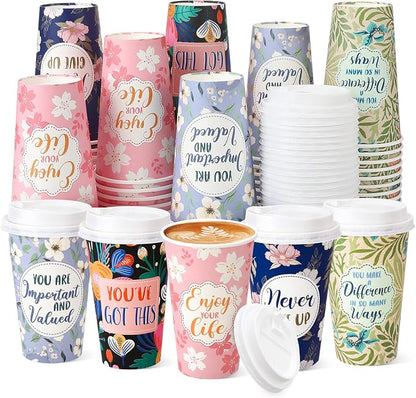 50 Pack 16 oz Disposable Coffee Cups by Ovveroche