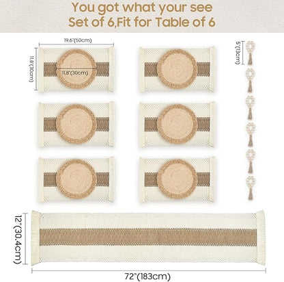 Placemats Set of 6 w/Charger Plates Table Mats Table Runner & Napkin Rings | - Image 5