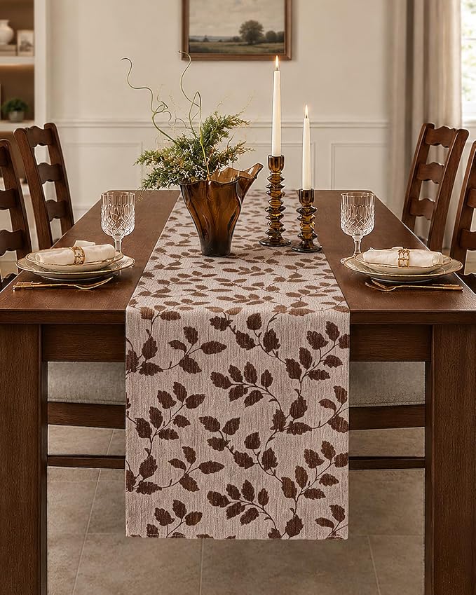 13"x 72" Jacquard Woven Chenille Table Runner, Autumn Leaves | Exquisite - Image 5
