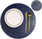 Round Leather Placemats for Round Tables Set of 4, Blue Table Place Mats and Coasters, Washable Easy to Care for Indoor Decor 13" Diameter