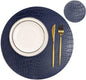 Round Leather Placemats for Round Tables Set of 6, Blue Table Place Mats and Coasters, Washable Easy to Care for Indoor Decor 13" Diameter
