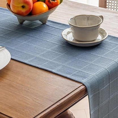 Linen Textured Table Runner, Machine Washable, Farmhouse Neutral Checked table - Image 4