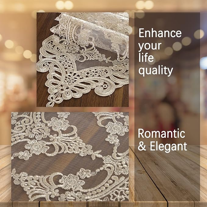 Lace Table Runner Dresser Scarf, Macrame Floral Embroidered Vintage Exquisite - Image 5