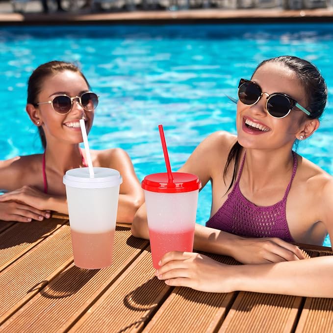 Color Changing Cups, 5 Pack 24oz Plastic Tumblers, Reusable Iced Coffee & - Image 3