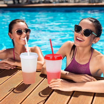 Color Changing Cups, 5 Pack 24oz Plastic Tumblers, Reusable Iced Coffee & - Image 3