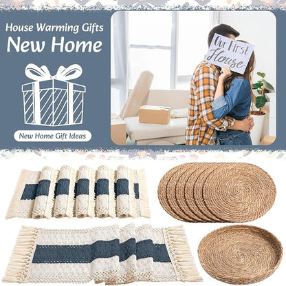 Boho Placemats 4/6/8 Set of Round Woven Placemat Macrame Style Bicolor - Image 7