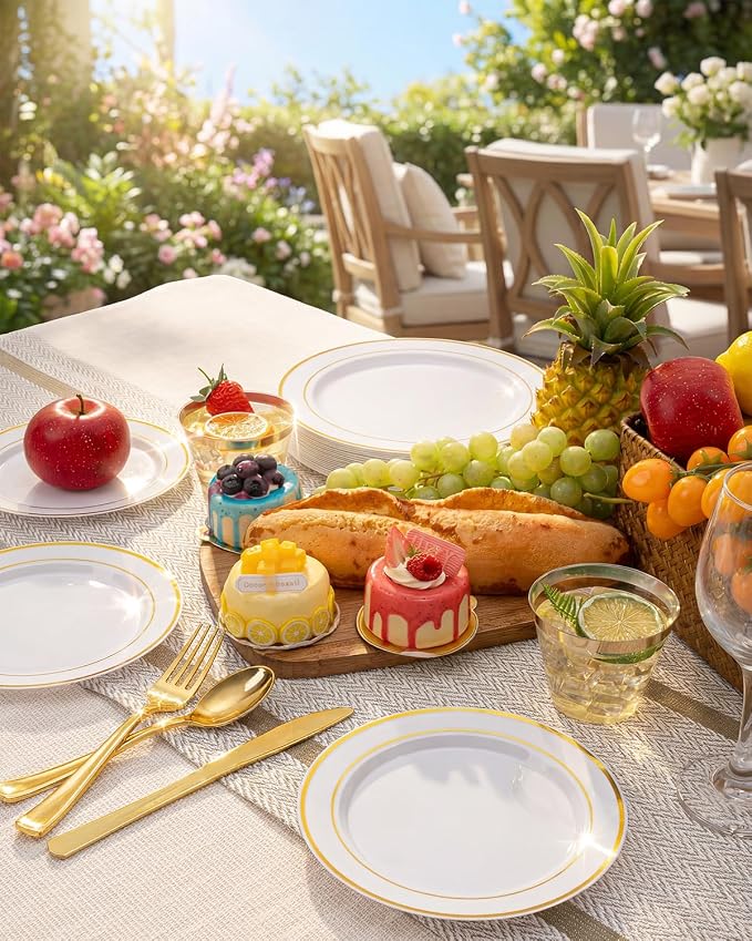 bUCLA 150PCS Gold Plastic Dinnerware Set Disposable - Image 3