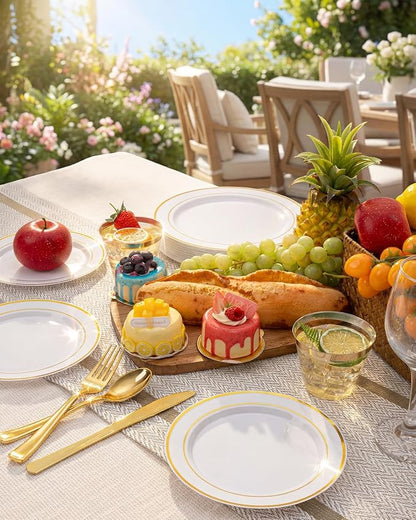 bUCLA 150PCS Gold Plastic Dinnerware Set Disposable - Image 3