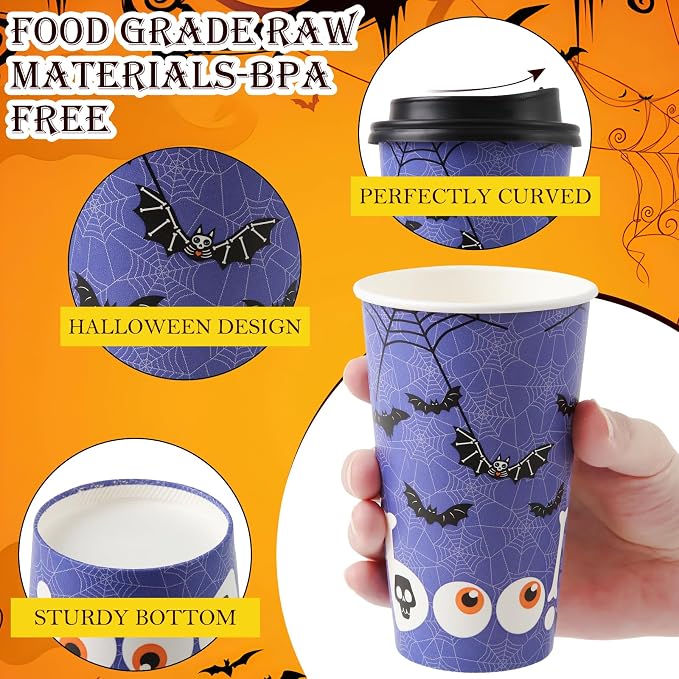Tamone 100 PACK Halloween Cups 16OZ Disposable Coffee Cups - Image 3