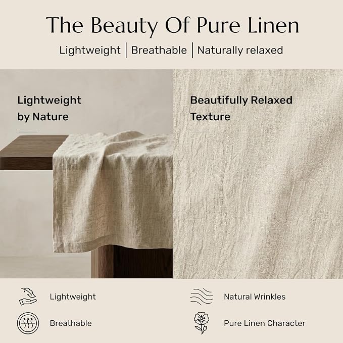 Solino Home 100% Pure Linen Table Runner Natural Woven, Fete 14 x 36 in | Table - Image 4