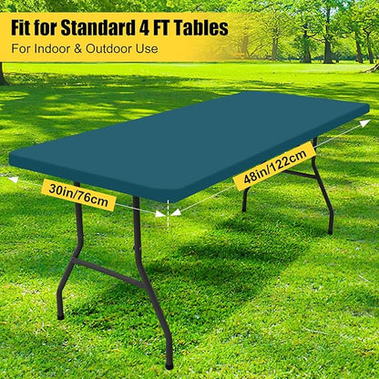 Smiry Rectangle Picnic Table Cloth, Waterproof Elastic Fitted Tablecloths for 4 Foot Tables, Washable Polyester Table Cover for Camping, Indoor and Outdoor (Peacock Blue, 30"x48")