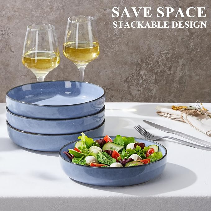 E-far Pasta Bowls Set of 4, 35oz Large Salad Bowls - Image 2
