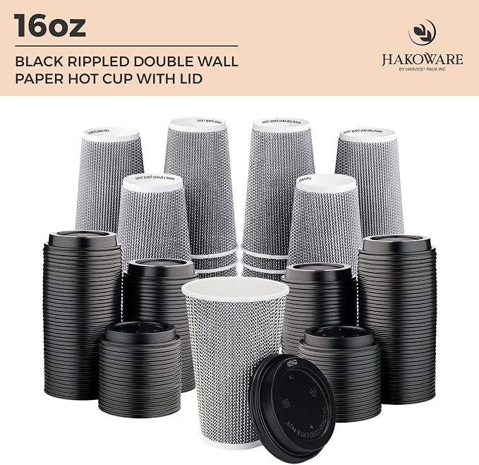 Harvest Pack 16 oz Disposable Coffee Cups, Insulated Ripple Double-Walled Paper - Image 7