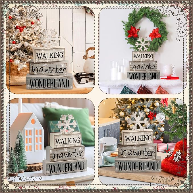 Moucuny 4 Pcs Christmas Table Decorations Wooden Snowflake Decor Winter Tiered - Image 6