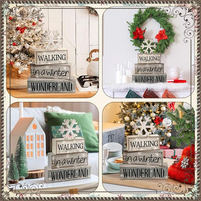 Moucuny 4 Pcs Christmas Table Decorations Wooden Snowflake Decor Winter Tiered - Image 6