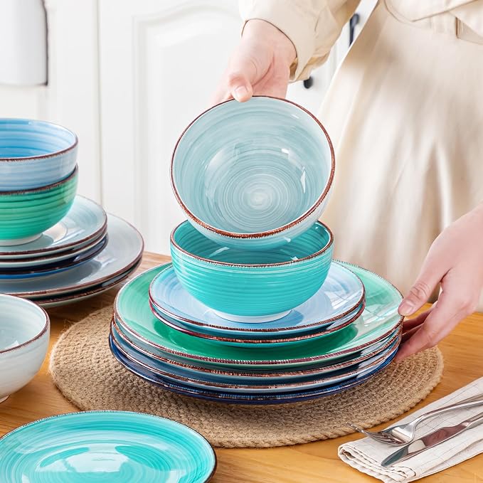 vancasso Bonita Plates and Bowls Set 18 Pieces Blue Stoneware Service - Image 9