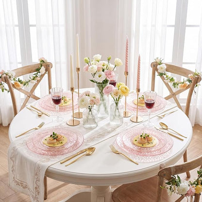 Rubtlamp 100 Pcs Clear Pink Plastic Plates, Hammered Plastic Pink Plates Set - Image 6
