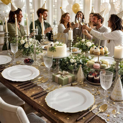 60pcs Gold Plastic Dinner Plates -10.25inch Baroque White and Gold Plates Fancy - Image 9