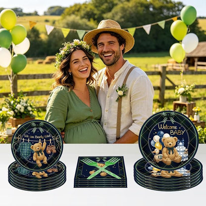 96 Pcs We Can Bearly Wait Baby Shower Decorations, Bear Tableware Set | - Image 7