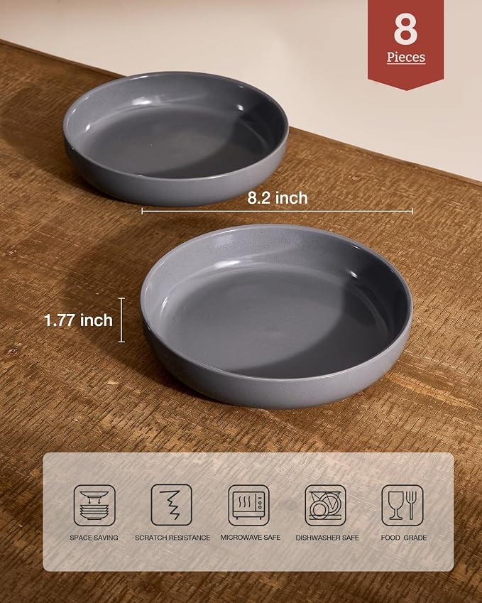 famiware Milkyway 33 oz Pasta Bowls Set of 8, Dark Gray | Scratch-Resistant - Image 2