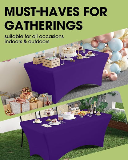 Pureegg Spandex Tablecloth 6ft - 2 Pack, Fitted and Tight Cloth for Rectangle Table, Wrinkle-Free and Stretch Table Cover for Party, Wedding, Banquet and Birthday, Purple