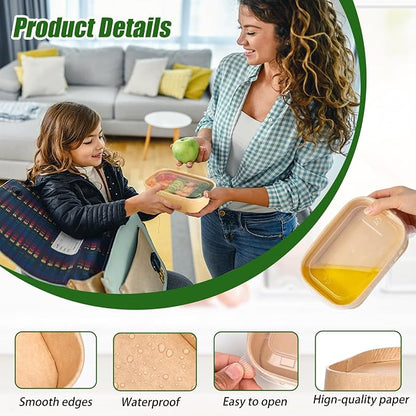 50-Pack 29oz Disposable Kraft Paper Bowls【with Lids and Forks】, Meal Prep - Image 3