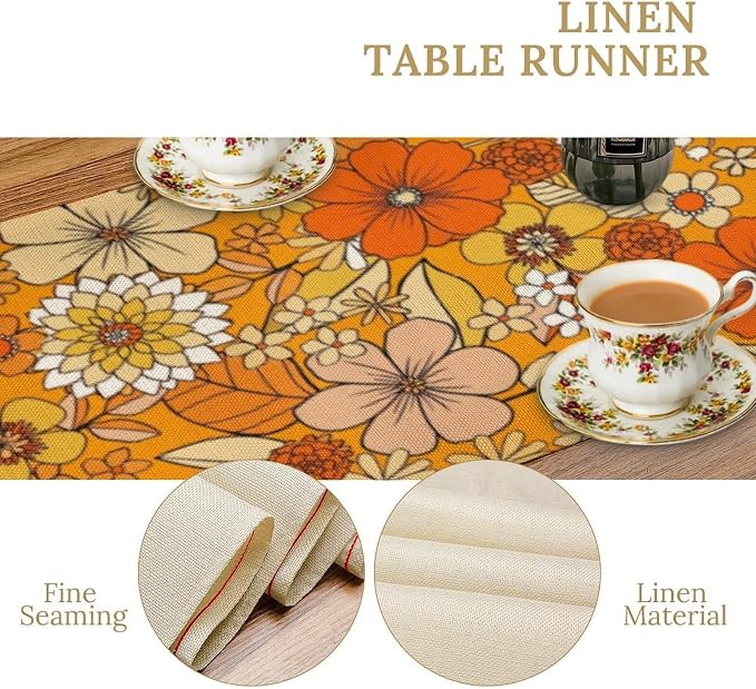 Floral Table Runner Retro 70s Hippie Daisy Flower Peace Love Birthday Party - Image 5